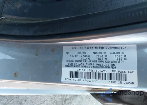 2014 Mazda Mazda6 I Sport z USA, uszkodzony, nr VIN JM1GJ1U50E1101693